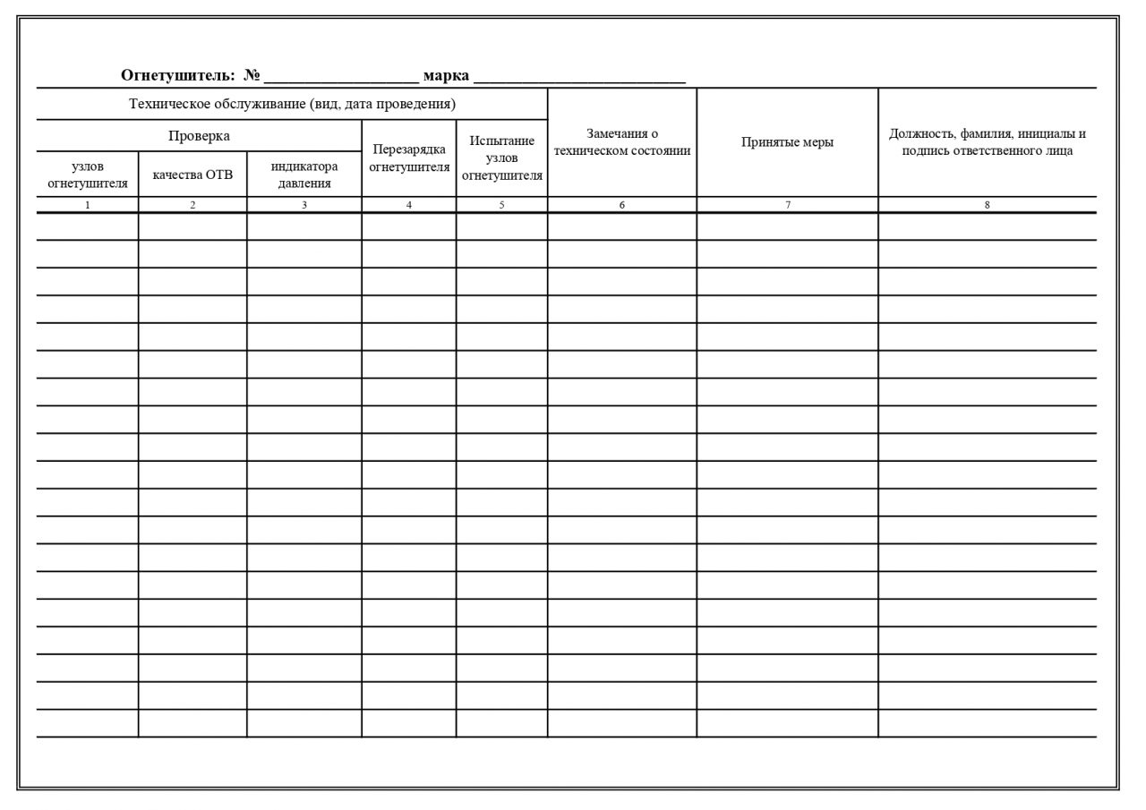 Журнал для учета огнетушителей образец заполнения