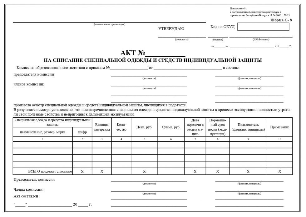 Акт осмотра средств индивидуальной защиты заполненный образец